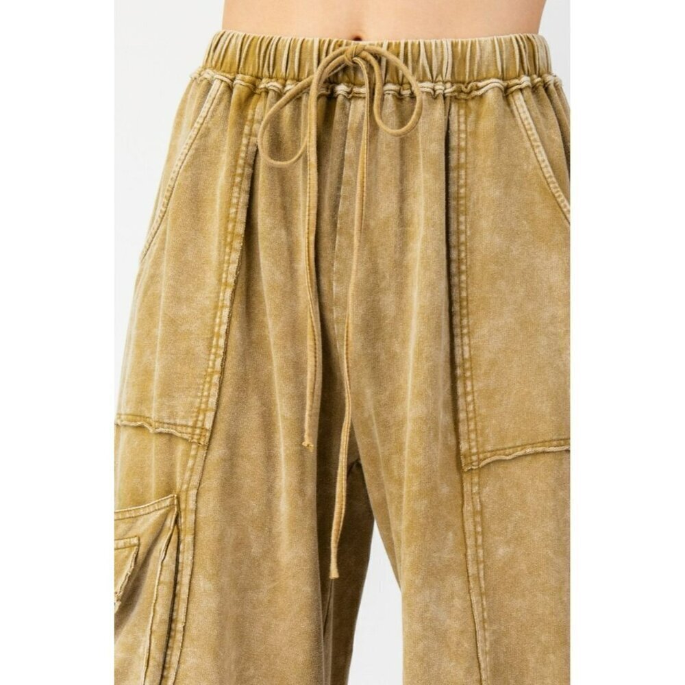 Part Of The Journey Mineral Washed Wide Leg Pants in Faded Olive - Picture 3 of 5